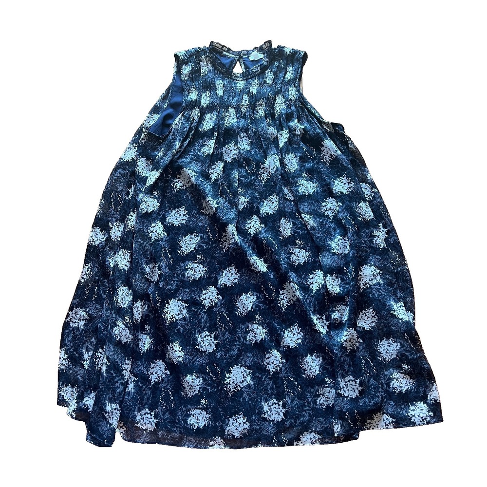 Joie Women's Blue Baltic‎ Print Chiffon Sleeveless Sheer Mini Dress  Size L